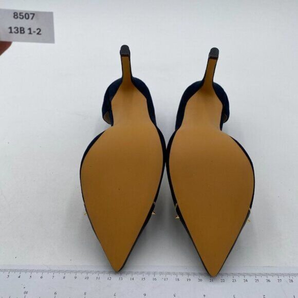 Women Faux Suede Stiletto High Heels Pumps D'Orsay Pointy Toe Rivets Studded - Picture 6 of 7